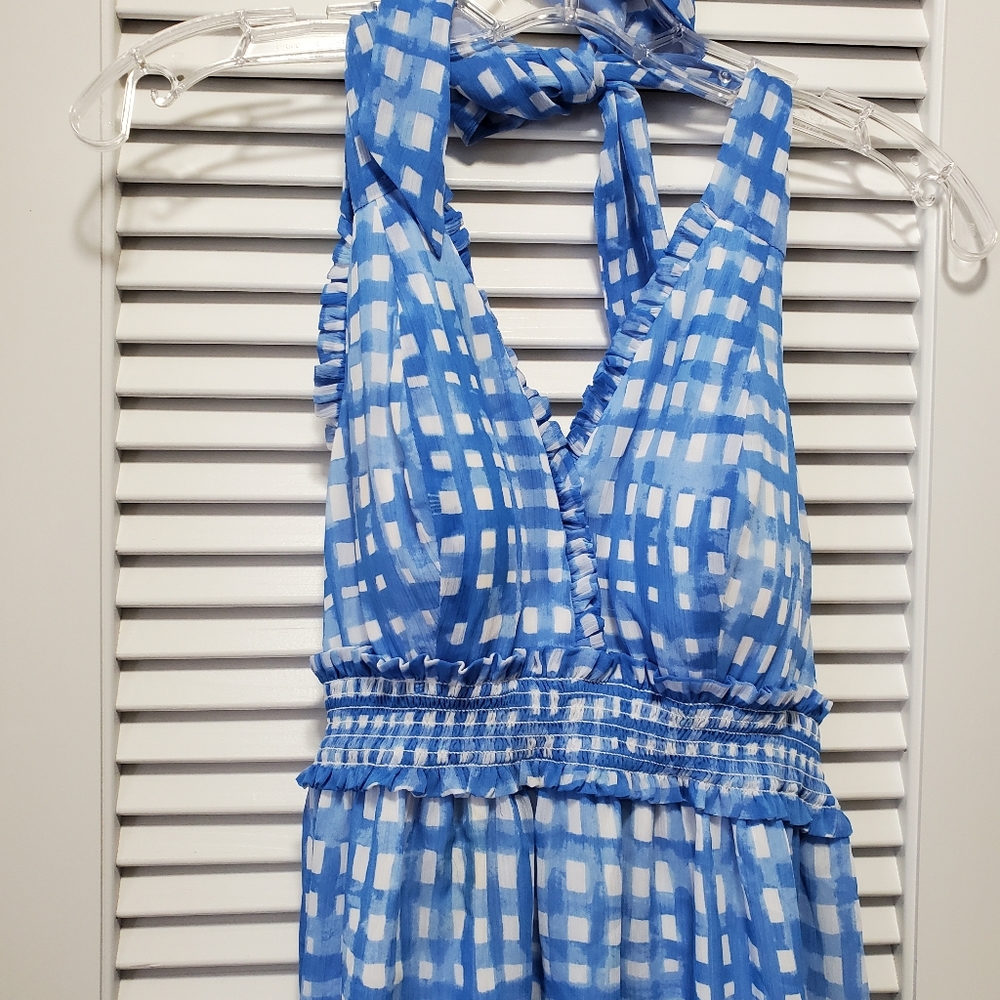 Lilly Pulitzer Cailee Halter DlBlue Gingham Feelin Beachy Ruffle Dress. Small - Picture 6 of 9